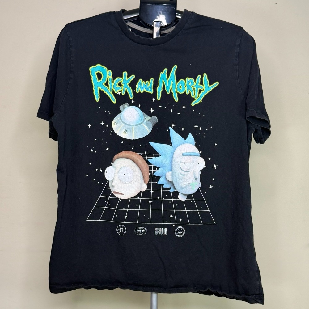 Rick and Morty Primark Men's L Black Graphic T-Shirt Adult Swim Space Tee